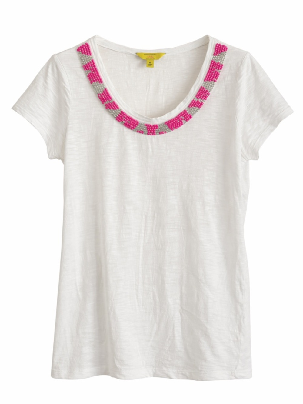 Banana Republic Milly Collection Beaded Neck Top White Pink Medium